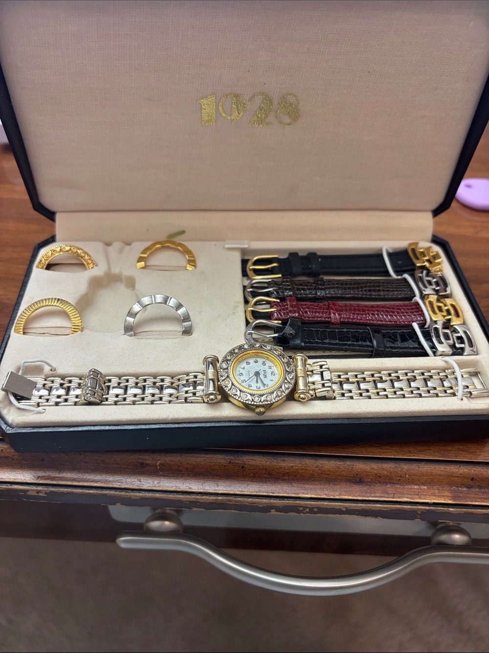 1928 Two-Tone Gold and Silver Ladies Watch Set with Interchangeable Straps